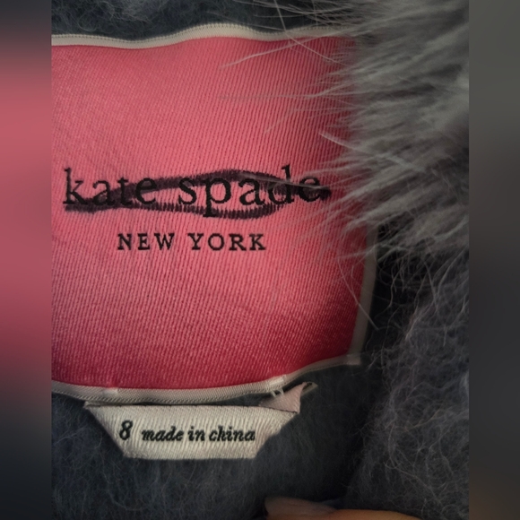 Kate Spade New York Fluffy Faux Fur Trimmed Belted Coat, Sz 8 - Picture 4 of 5